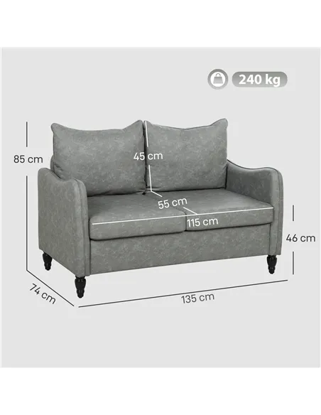 HOMCOM Faux Leather Marble-Effect Two-Seater Sofa - Grey