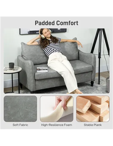 HOMCOM Faux Leather Marble-Effect Two-Seater Sofa - Grey