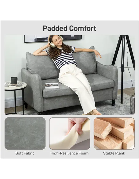 HOMCOM Faux Leather Marble-Effect Two-Seater Sofa - Grey