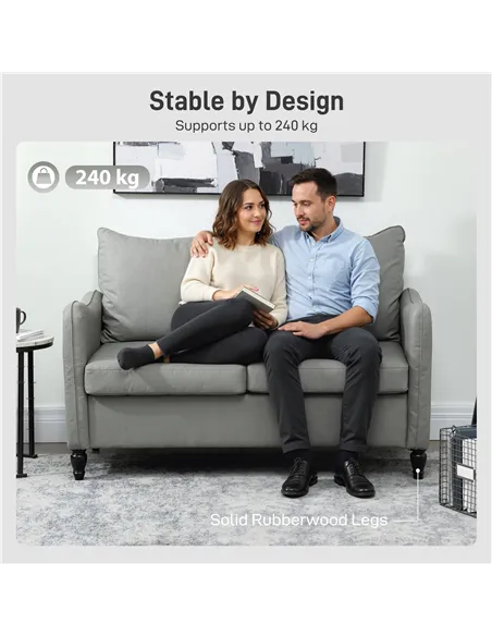 HOMCOM Faux Leather Marble-Effect Two-Seater Sofa - Grey