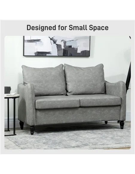 HOMCOM Faux Leather Marble-Effect Two-Seater Sofa - Grey