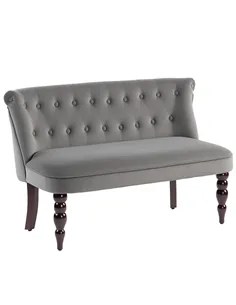 HOMCOM Velvet 2 Seater Sofa, Button Tufted Wingback Loveseat with Rubber Wood Legs for Living Room, Bedroom, Charcoal Grey