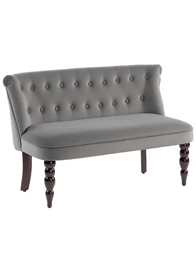 HOMCOM Velvet 2 Seater Sofa, Button Tufted Wingback Loveseat with Rubber Wood Legs for Living Room, Bedroom, Charcoal Grey