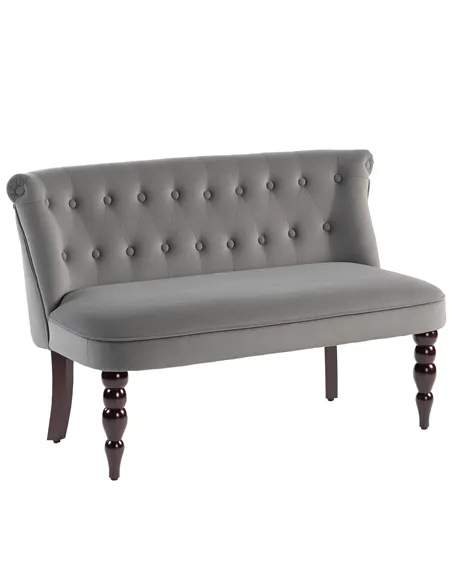 HOMCOM Velvet 2 Seater Sofa, Button Tufted Wingback Loveseat with Rubber Wood Legs for Living Room, Bedroom, Charcoal Grey