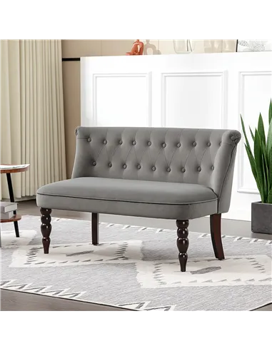 HOMCOM Velvet 2 Seater Sofa, Button Tufted Wingback Loveseat with Rubber Wood Legs for Living Room, Bedroom, Charcoal Grey