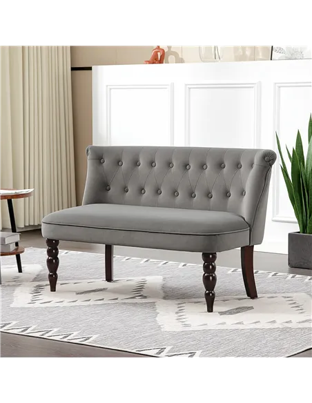 HOMCOM Velvet 2 Seater Sofa, Button Tufted Wingback Loveseat with Rubber Wood Legs for Living Room, Bedroom, Charcoal Grey