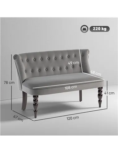 HOMCOM Velvet 2 Seater Sofa, Button Tufted Wingback Loveseat with Rubber Wood Legs for Living Room, Bedroom, Charcoal Grey