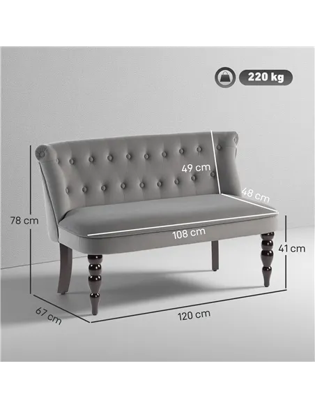 HOMCOM Velvet 2 Seater Sofa, Button Tufted Wingback Loveseat with Rubber Wood Legs for Living Room, Bedroom, Charcoal Grey