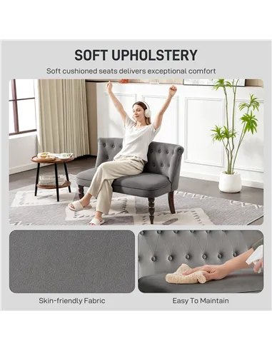 HOMCOM Velvet 2 Seater Sofa, Button Tufted Wingback Loveseat with Rubber Wood Legs for Living Room, Bedroom, Charcoal Grey