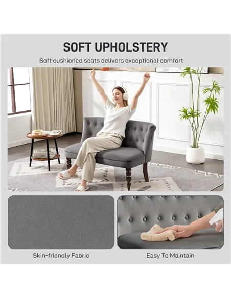 HOMCOM Velvet 2 Seater Sofa, Button Tufted Wingback Loveseat with Rubber Wood Legs for Living Room, Bedroom, Charcoal Grey