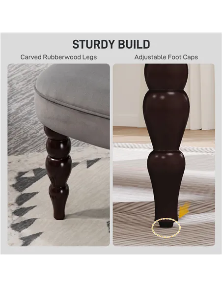 HOMCOM Velvet 2 Seater Sofa, Button Tufted Wingback Loveseat with Rubber Wood Legs for Living Room, Bedroom, Charcoal Grey