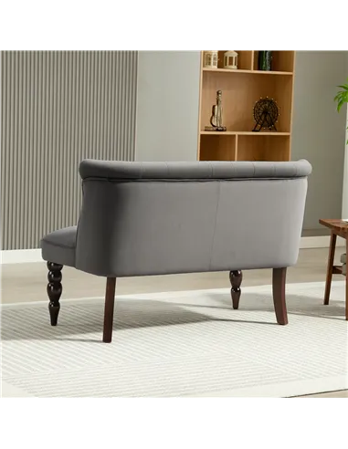 HOMCOM Velvet 2 Seater Sofa, Button Tufted Wingback Loveseat with Rubber Wood Legs for Living Room, Bedroom, Charcoal Grey