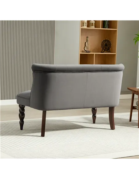 HOMCOM Velvet 2 Seater Sofa, Button Tufted Wingback Loveseat with Rubber Wood Legs for Living Room, Bedroom, Charcoal Grey