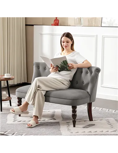 HOMCOM Velvet 2 Seater Sofa, Button Tufted Wingback Loveseat with Rubber Wood Legs for Living Room, Bedroom, Charcoal Grey