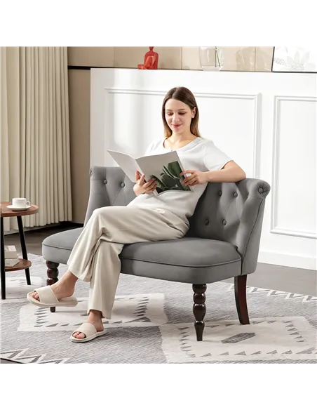 HOMCOM Velvet 2 Seater Sofa, Button Tufted Wingback Loveseat with Rubber Wood Legs for Living Room, Bedroom, Charcoal Grey