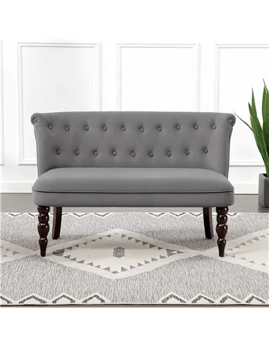 HOMCOM Velvet 2 Seater Sofa, Button Tufted Wingback Loveseat with Rubber Wood Legs for Living Room, Bedroom, Charcoal Grey