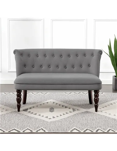 HOMCOM Velvet 2 Seater Sofa, Button Tufted Wingback Loveseat with Rubber Wood Legs for Living Room, Bedroom, Charcoal Grey