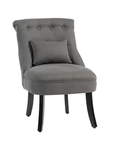 HOMCOM Fabric Single Sofa Dining Chair Tub Chair Upholstered W/ Pillow Solid Wood Leg Home Living Room Furniture Charcoal Grey