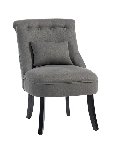 HOMCOM Fabric Single Sofa Dining Chair Tub Chair Upholstered W/ Pillow Solid Wood Leg Home Living Room Furniture Charcoal Grey