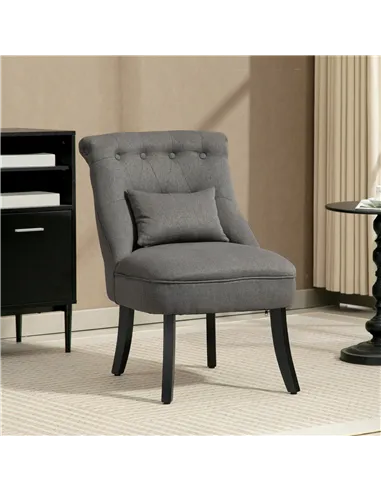 HOMCOM Fabric Single Sofa Dining Chair Tub Chair Upholstered W/ Pillow Solid Wood Leg Home Living Room Furniture Charcoal Grey