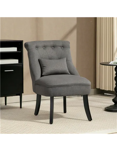 HOMCOM Fabric Single Sofa Dining Chair Tub Chair Upholstered W/ Pillow Solid Wood Leg Home Living Room Furniture Charcoal Grey
