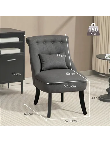 HOMCOM Fabric Single Sofa Dining Chair Tub Chair Upholstered W/ Pillow Solid Wood Leg Home Living Room Furniture Charcoal Grey