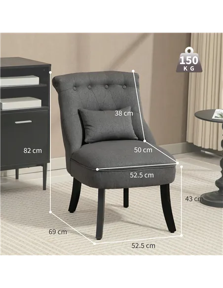 HOMCOM Fabric Single Sofa Dining Chair Tub Chair Upholstered W/ Pillow Solid Wood Leg Home Living Room Furniture Charcoal Grey