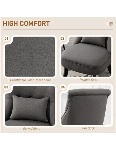HOMCOM Fabric Single Sofa Dining Chair Tub Chair Upholstered W/ Pillow Solid Wood Leg Home Living Room Furniture Charcoal Grey