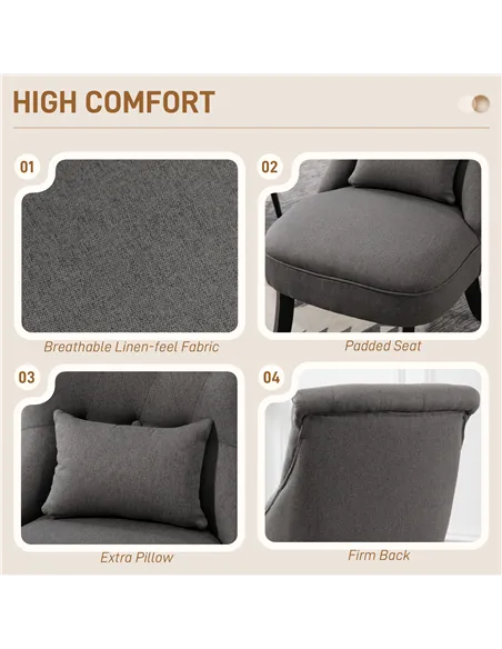 HOMCOM Fabric Single Sofa Dining Chair Tub Chair Upholstered W/ Pillow Solid Wood Leg Home Living Room Furniture Charcoal Grey