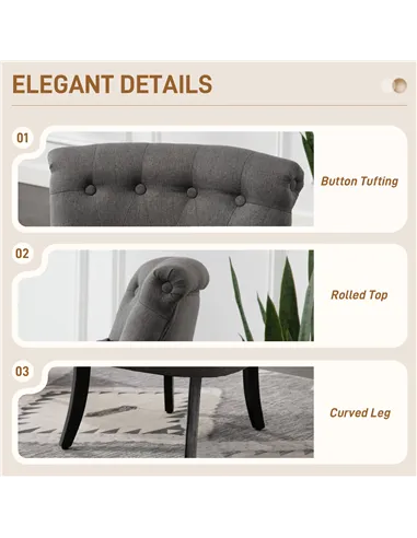 HOMCOM Fabric Single Sofa Dining Chair Tub Chair Upholstered W/ Pillow Solid Wood Leg Home Living Room Furniture Charcoal Grey