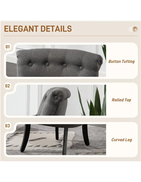 HOMCOM Fabric Single Sofa Dining Chair Tub Chair Upholstered W/ Pillow Solid Wood Leg Home Living Room Furniture Charcoal Grey