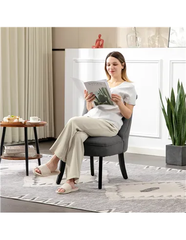 HOMCOM Fabric Single Sofa Dining Chair Tub Chair Upholstered W/ Pillow Solid Wood Leg Home Living Room Furniture Charcoal Grey