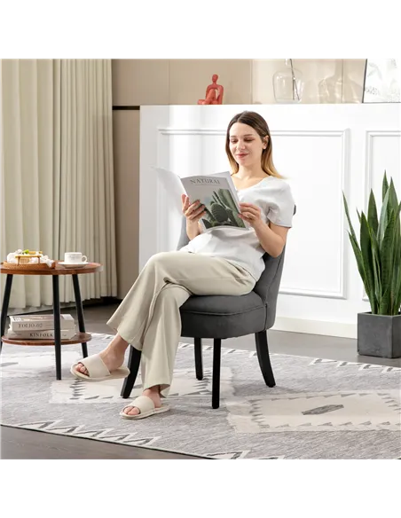 HOMCOM Fabric Single Sofa Dining Chair Tub Chair Upholstered W/ Pillow Solid Wood Leg Home Living Room Furniture Charcoal Grey