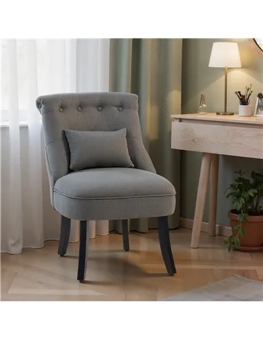 HOMCOM Fabric Single Sofa Dining Chair Tub Chair Upholstered W/ Pillow Solid Wood Leg Home Living Room Furniture Charcoal Grey