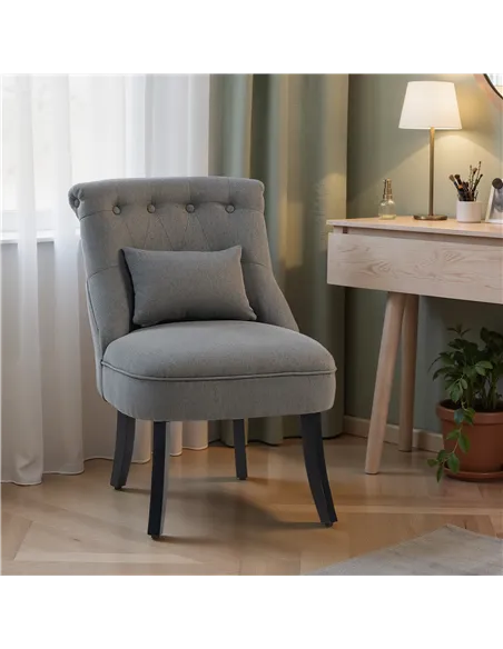 HOMCOM Fabric Single Sofa Dining Chair Tub Chair Upholstered W/ Pillow Solid Wood Leg Home Living Room Furniture Charcoal Grey