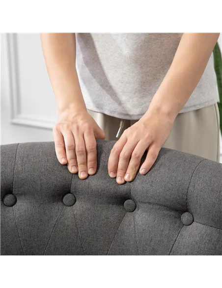 HOMCOM Fabric Single Sofa Dining Chair Tub Chair Upholstered W/ Pillow Solid Wood Leg Home Living Room Furniture Charcoal Grey