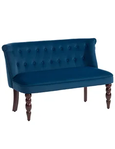 HOMCOM Velvet 2 Seater Sofa, Button Tufted Wingback Loveseat with Rubber Wood Legs for Living Room, Bedroom, Dark Blue