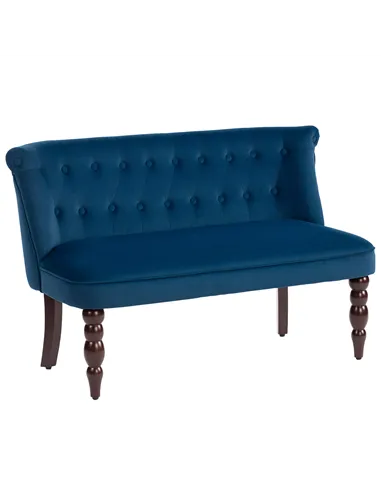 HOMCOM Velvet 2 Seater Sofa, Button Tufted Wingback Loveseat with Rubber Wood Legs for Living Room, Bedroom, Dark Blue