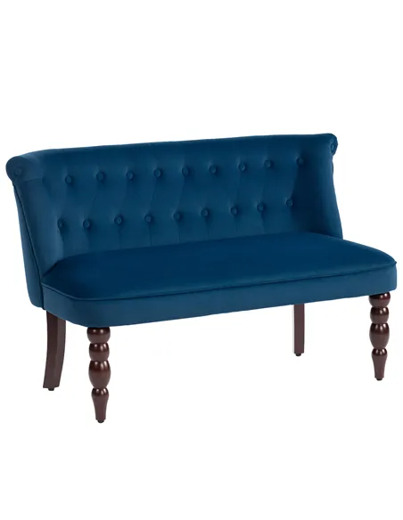 HOMCOM Velvet 2 Seater Sofa, Button Tufted Wingback Loveseat with Rubber Wood Legs for Living Room, Bedroom, Dark Blue