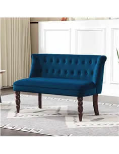 HOMCOM Velvet 2 Seater Sofa, Button Tufted Wingback Loveseat with Rubber Wood Legs for Living Room, Bedroom, Dark Blue 2
