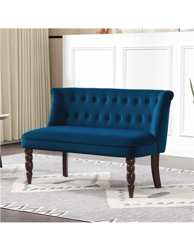 HOMCOM Velvet 2 Seater Sofa, Button Tufted Wingback Loveseat with Rubber Wood Legs for Living Room, Bedroom, Dark Blue