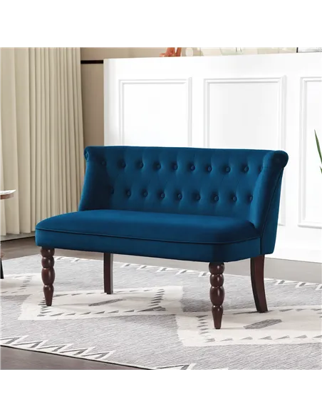 HOMCOM Velvet 2 Seater Sofa, Button Tufted Wingback Loveseat with Rubber Wood Legs for Living Room, Bedroom, Dark Blue