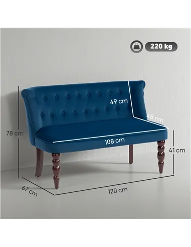 HOMCOM Velvet 2 Seater Sofa, Button Tufted Wingback Loveseat with Rubber Wood Legs for Living Room, Bedroom, Dark Blue