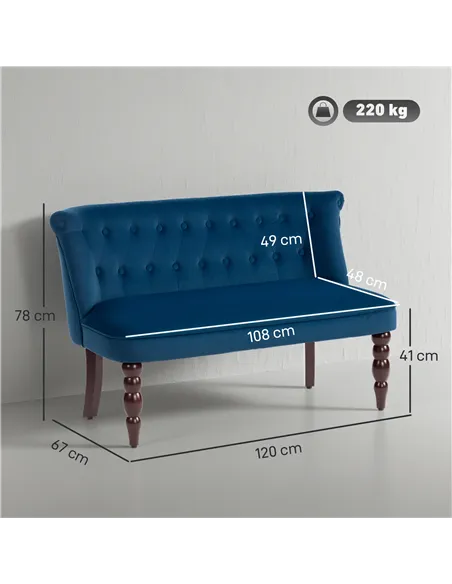 HOMCOM Velvet 2 Seater Sofa, Button Tufted Wingback Loveseat with Rubber Wood Legs for Living Room, Bedroom, Dark Blue