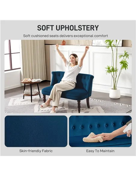 HOMCOM Velvet 2 Seater Sofa, Button Tufted Wingback Loveseat with Rubber Wood Legs for Living Room, Bedroom, Dark Blue
