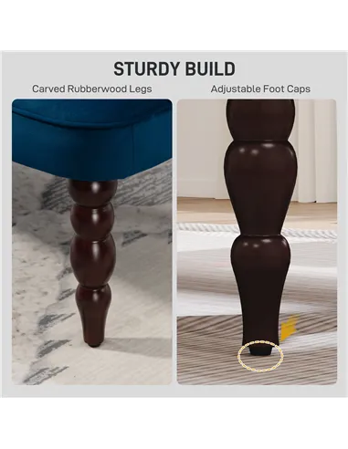 HOMCOM Velvet 2 Seater Sofa, Button Tufted Wingback Loveseat with Rubber Wood Legs for Living Room, Bedroom, Dark Blue