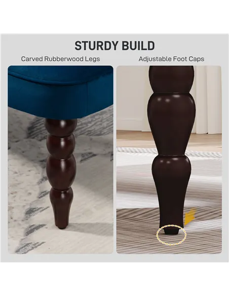 HOMCOM Velvet 2 Seater Sofa, Button Tufted Wingback Loveseat with Rubber Wood Legs for Living Room, Bedroom, Dark Blue