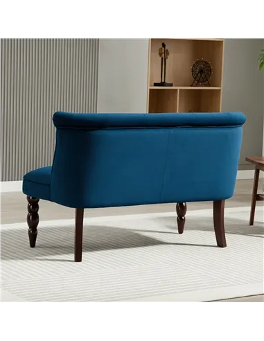 HOMCOM Velvet 2 Seater Sofa, Button Tufted Wingback Loveseat with Rubber Wood Legs for Living Room, Bedroom, Dark Blue
