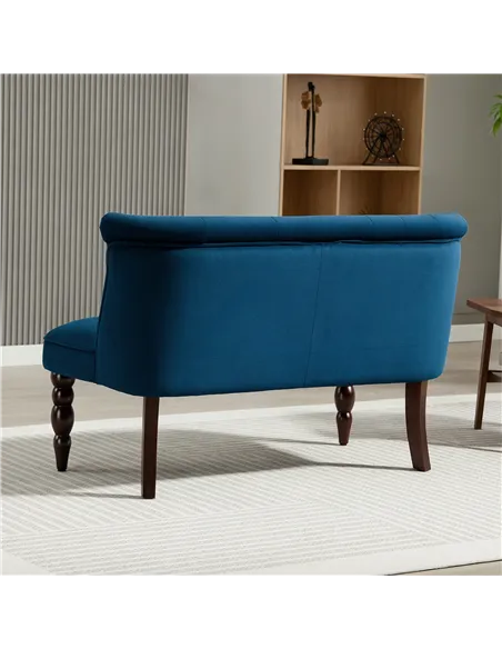 HOMCOM Velvet 2 Seater Sofa, Button Tufted Wingback Loveseat with Rubber Wood Legs for Living Room, Bedroom, Dark Blue