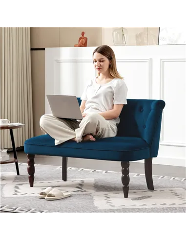 HOMCOM Velvet 2 Seater Sofa, Button Tufted Wingback Loveseat with Rubber Wood Legs for Living Room, Bedroom, Dark Blue